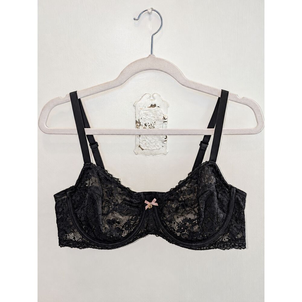 Victoria's Secret Black Lace Unlined Demi Bra 36C Underwire Floral